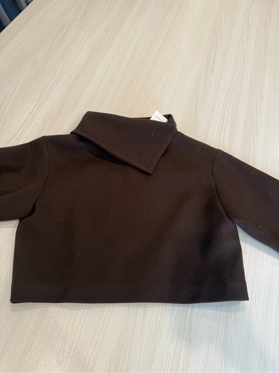 Commense Sweaters - Commense Dark Brown Kids Cropped Pea Coat with Asymmetric Collar
